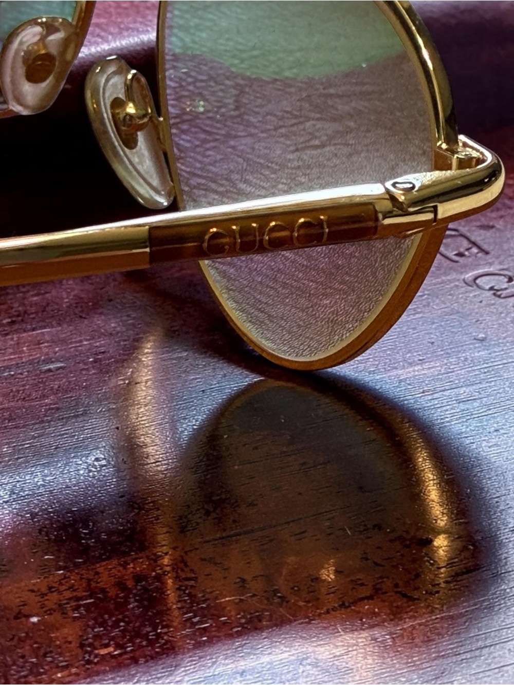 Vintage Gucci GG 2477 Gold Oval Eyeglasses Italy Green Tinted Lenses New - Picture 4 of 8